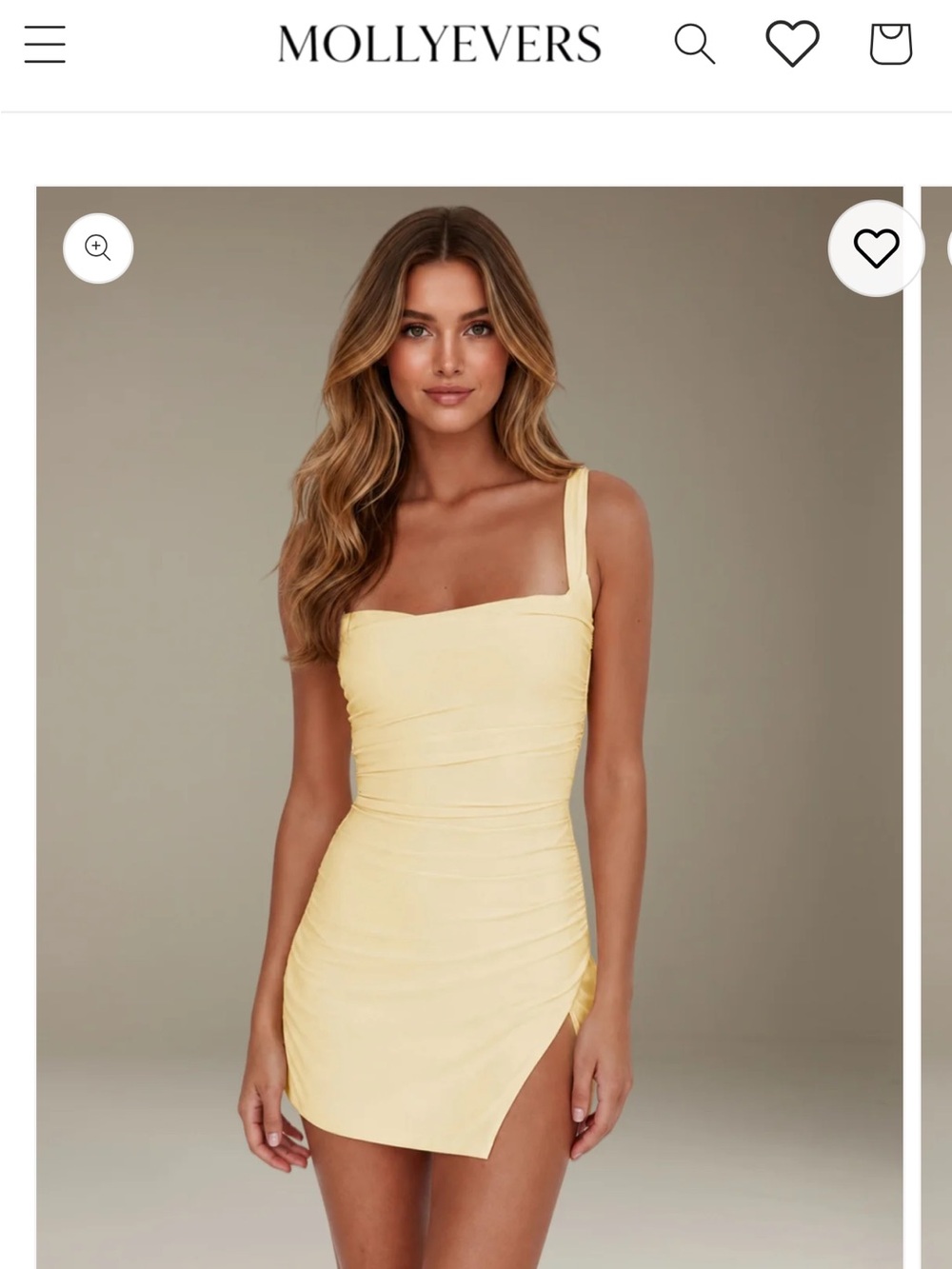 Pale Yellow One-Shoulder Ruched Mini Dress